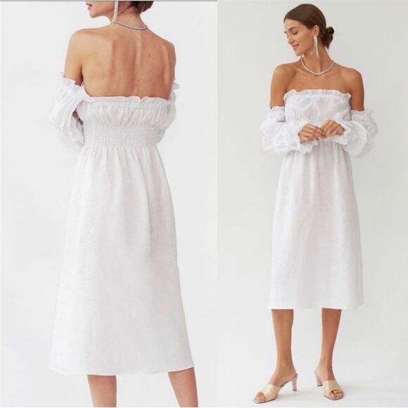 SLEEPER Michelin Linen Off-Shoulder Dress NWT M $320 - Picture 4 of 11